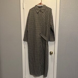 Gray Plaid Long Shirt Dress